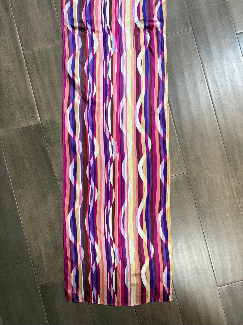 Talbots 100% Silk Wavy Stripe Oblong Scarf – Vibrant Purple & Pink